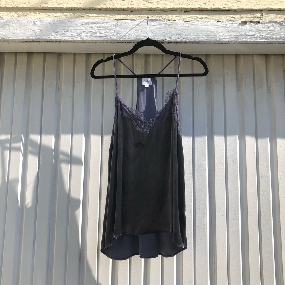 Cami nyc silk velvet lace trim tank top